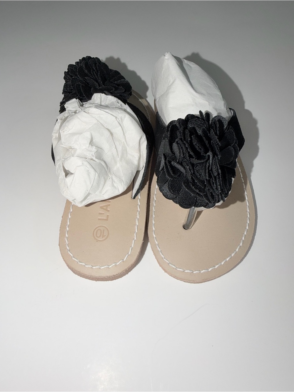L'Amour Black Flower Thong Sandals Girls Size 10 | Wedding Church Summer